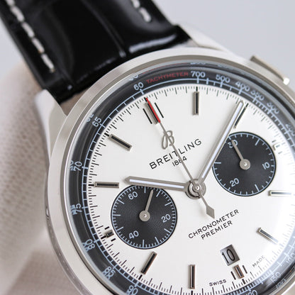 Chronograph - Panda face - Black Leather - Automatic - 42mm