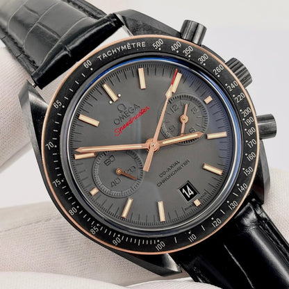 Chronograph -Moon back - Grey - Black Leather- Automatic - 44mm