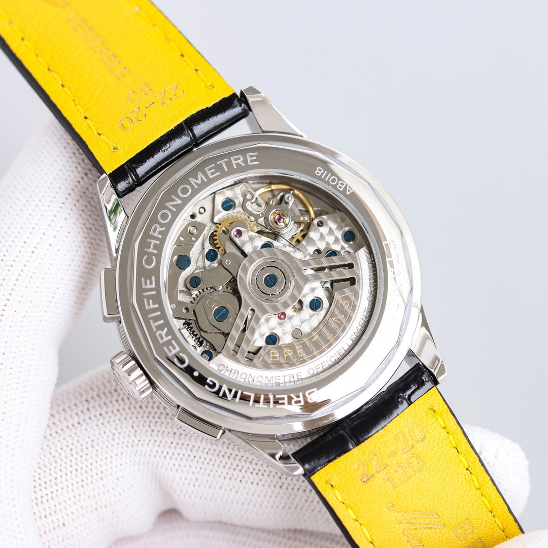 Chronograph -Silver Black - Black Leather - Automatic - 42mm