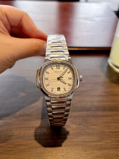 Lady - White - Rhinestones Bezel 316L Steel - Quartz - 35mm