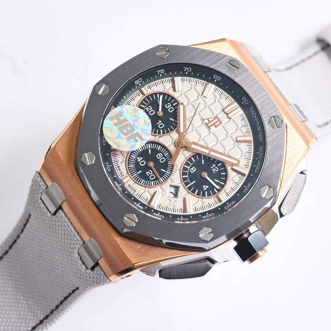 Chronograph- L Size -Grey Ceramic- White Rubber - Automatic - 44mm