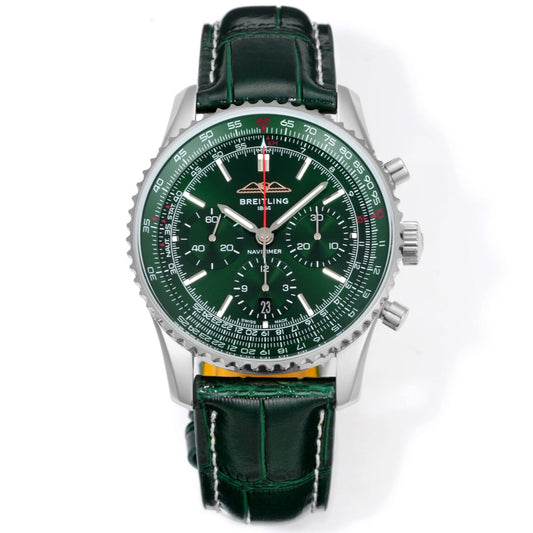 Chronograph - White bezel - Green - N-Timer - Green Leather - Automatic - 43mm