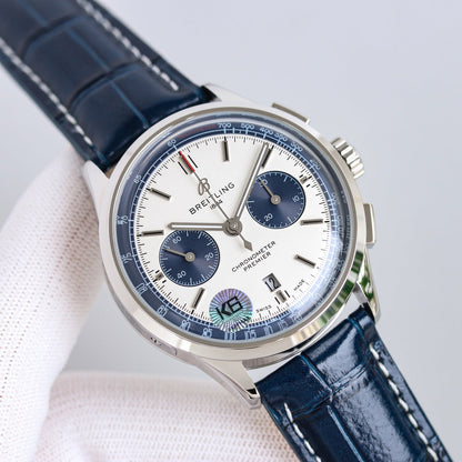 Chronograph - White Blue - Blue Leather - Automatic - 42mm
