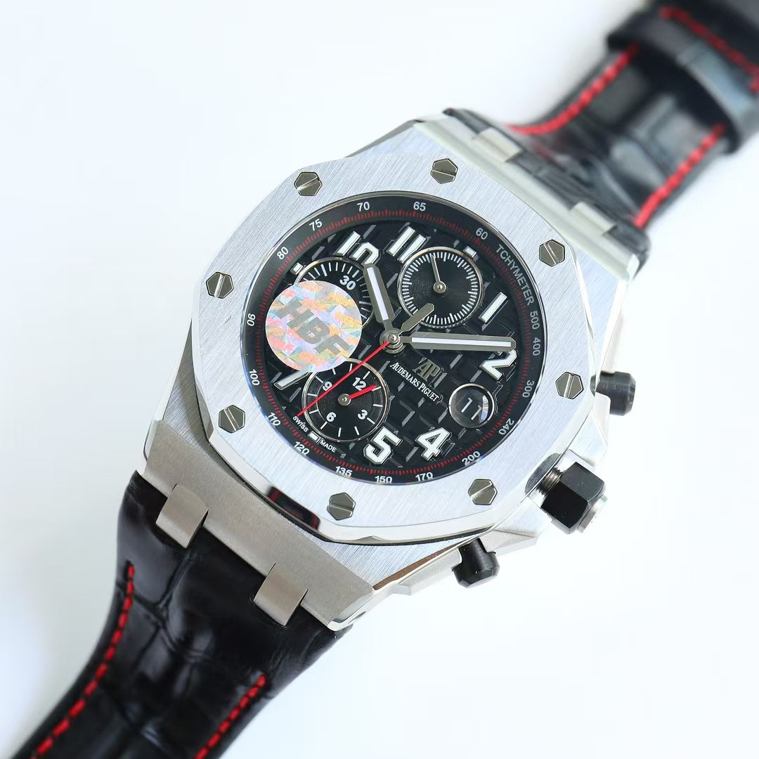 Chronograph-Black Ceramic- Black Red Leather - Automatic - 44mm