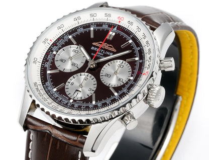 Chronograph - White Ceramic - Brown- N-Timer - Brown Leather - Automatic - 43mm
