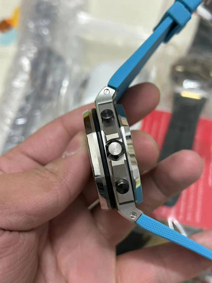 TOP! Baby Blue Silver - Blue Rubber - Automatic - 42mm