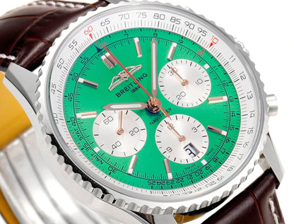 Chronograph - White Ceramic - Green- N-Timer - Brown Leather - Automatic - 43mm