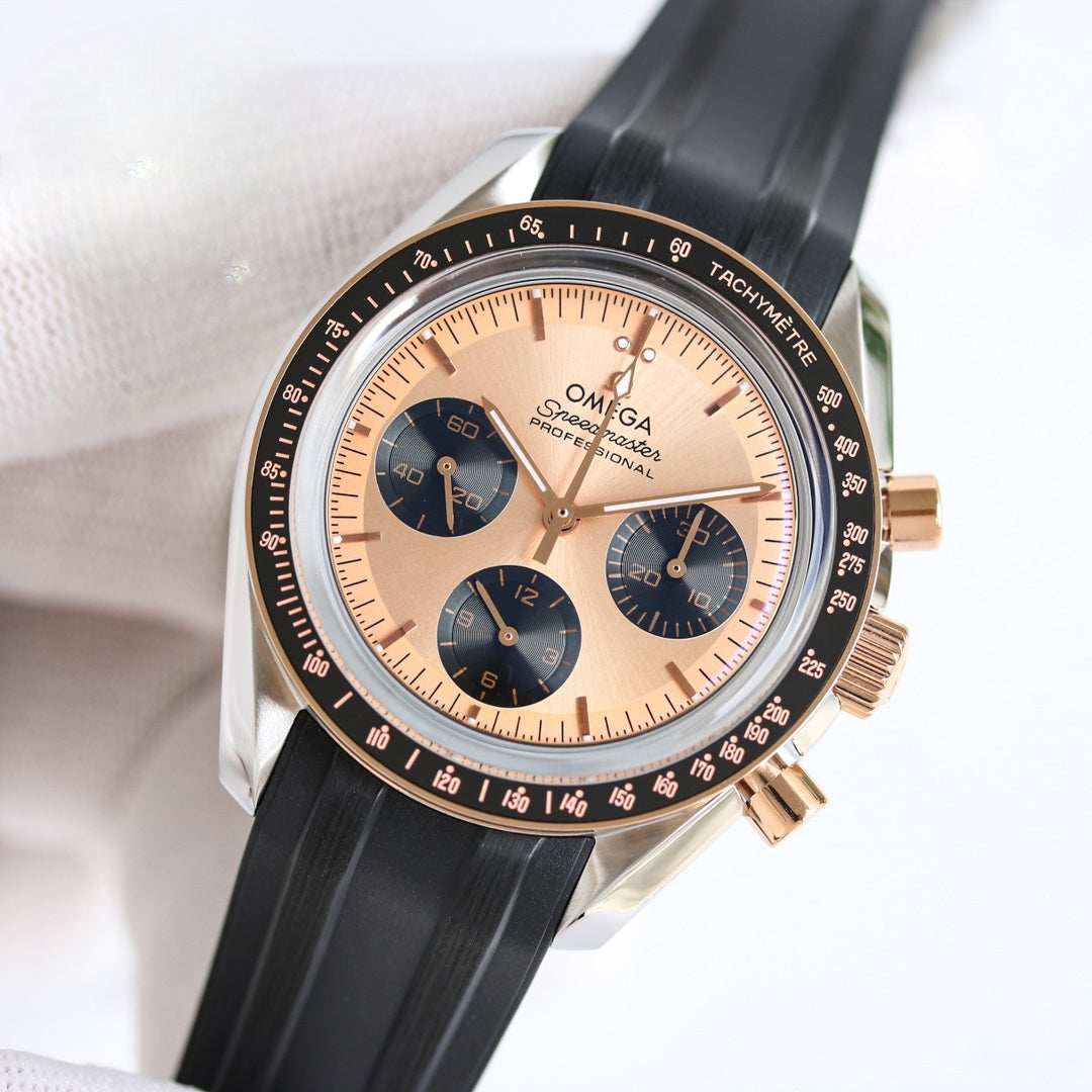 Chronograph -Rosegold- Black Silver - Black Rubber- Automatic - 42mm