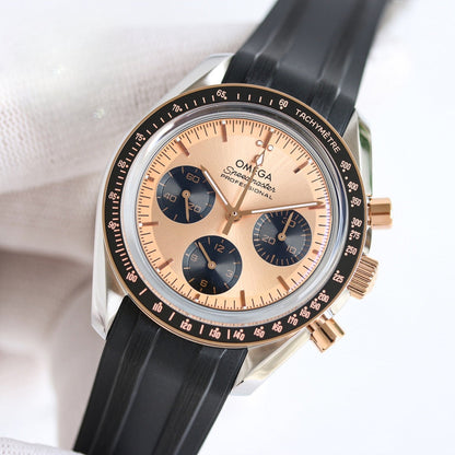 Chronograph -Rosegold- Black Silver - Black Rubber- Automatic - 42mm