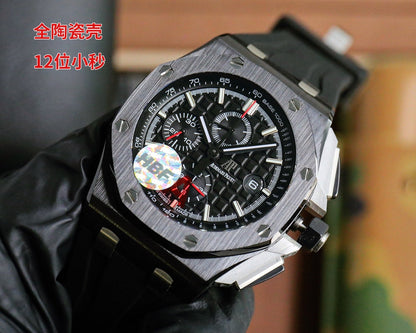 TOP! Chronograph- Black Ceramic- Black Rubber - Automatic - 44mm