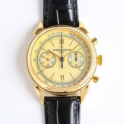 Chronograph - 904L Steel Yellow -Black Leather - Automatic - 42mm