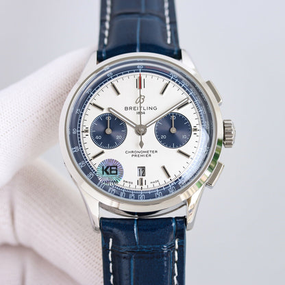 Chronograph - White Blue - Blue Leather - Automatic - 42mm