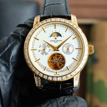 Toubillon -White Yellow - Black Leather - Automatic - 44mm