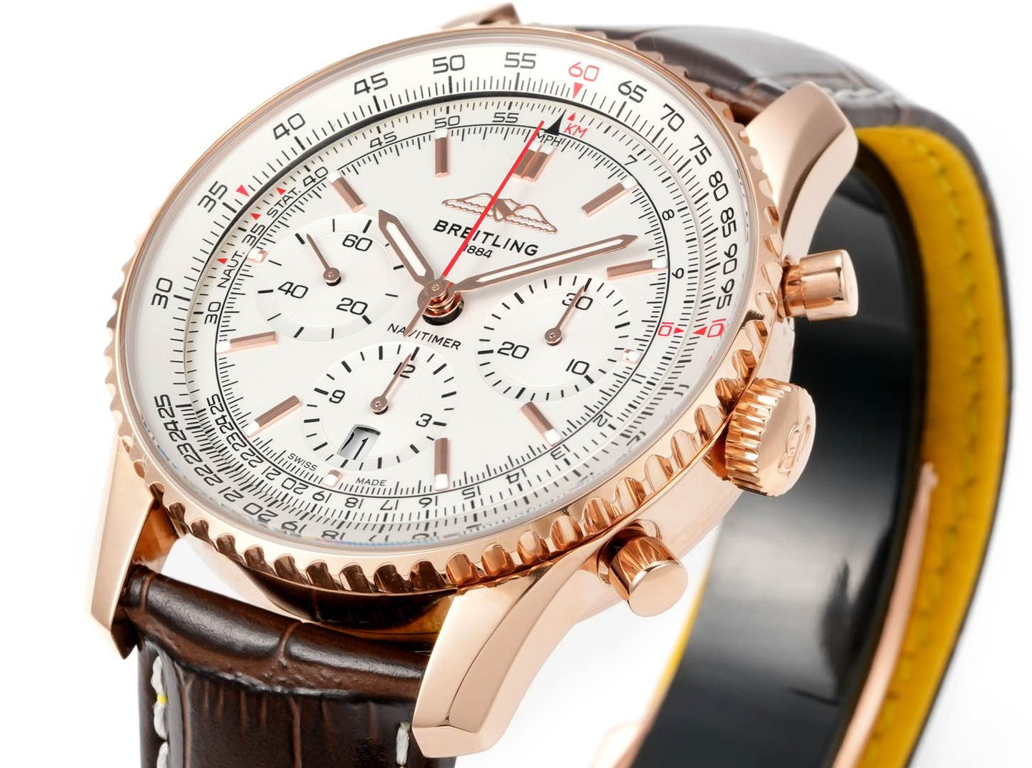 Chronograph - Rosegold - White - N-Timer - Brown Leather - Automatic - 43mm
