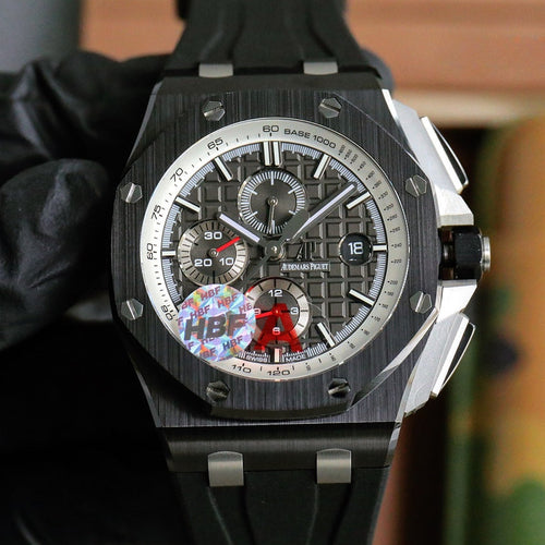 TOP! Chronograph- Black Grey Ceramic Bezel- Black Rubber - Automatic - 44mm