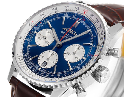 Chronograph - White Ceramic - Blue- N-Timer - Brown Leather - Automatic - 43mm