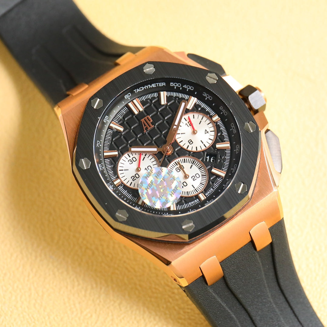TOP! Yellowgold Black Ceramic Bezel - Black Rubber - Automatic - 44mm