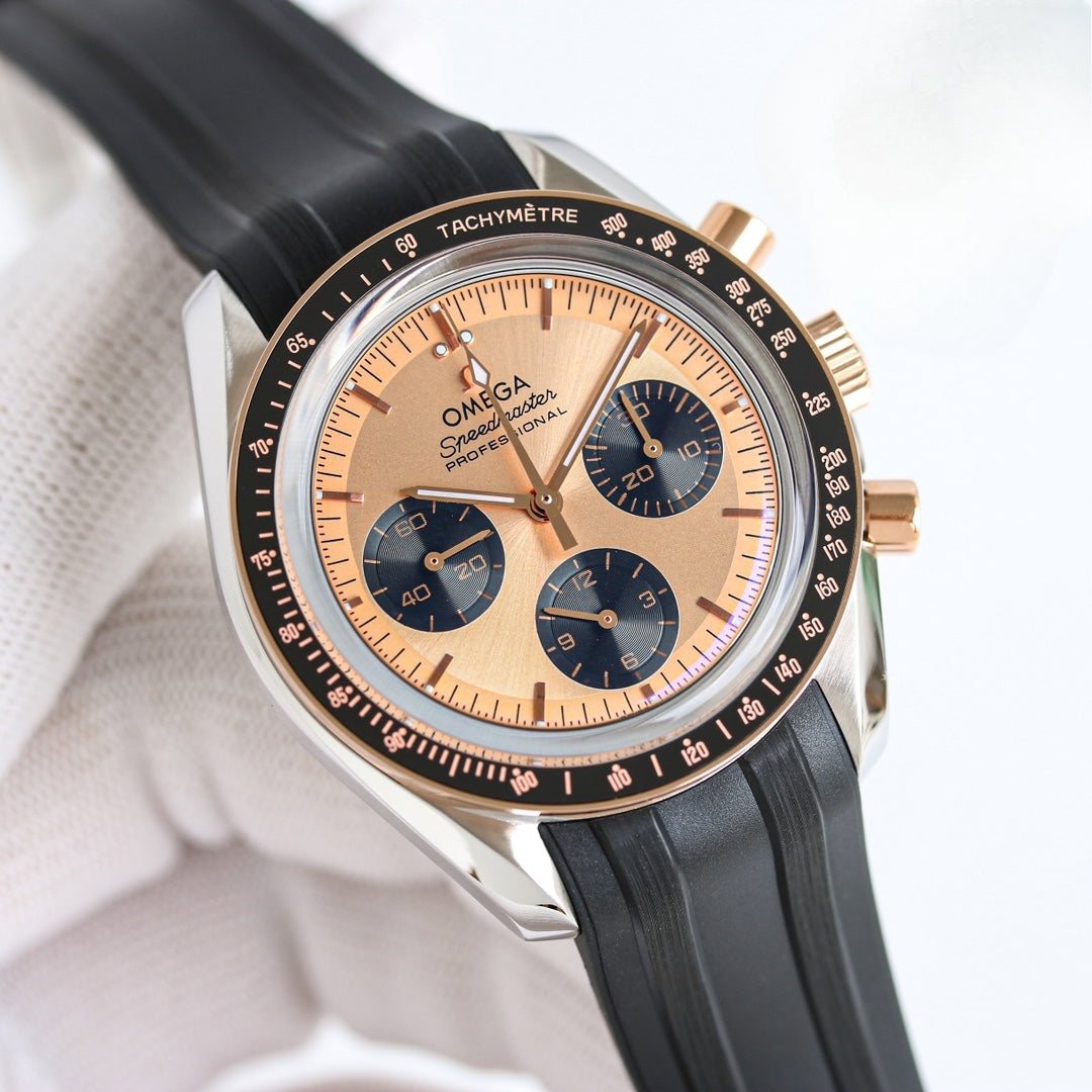 Chronograph -Rosegold- Black Silver - Black Rubber- Automatic - 42mm