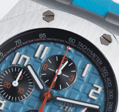 TOP! Baby Blue Silver - Blue Rubber - Automatic - 42mm