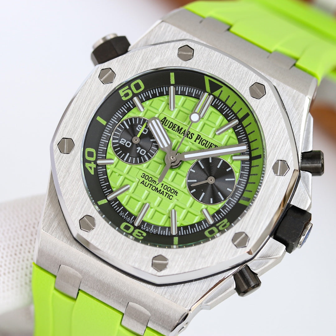 TOP! - 316L Steel - Green rubber - Automatic - 42mm