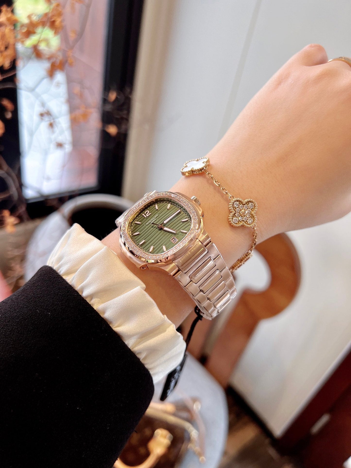 Lady - Green - Rhinestones Bezel 316L Steel - Quartz - 35mm