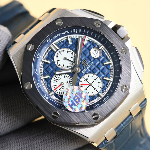 TOP! Blue Black Ceramic Bezel - Blue Leather - Automatic - 44mm