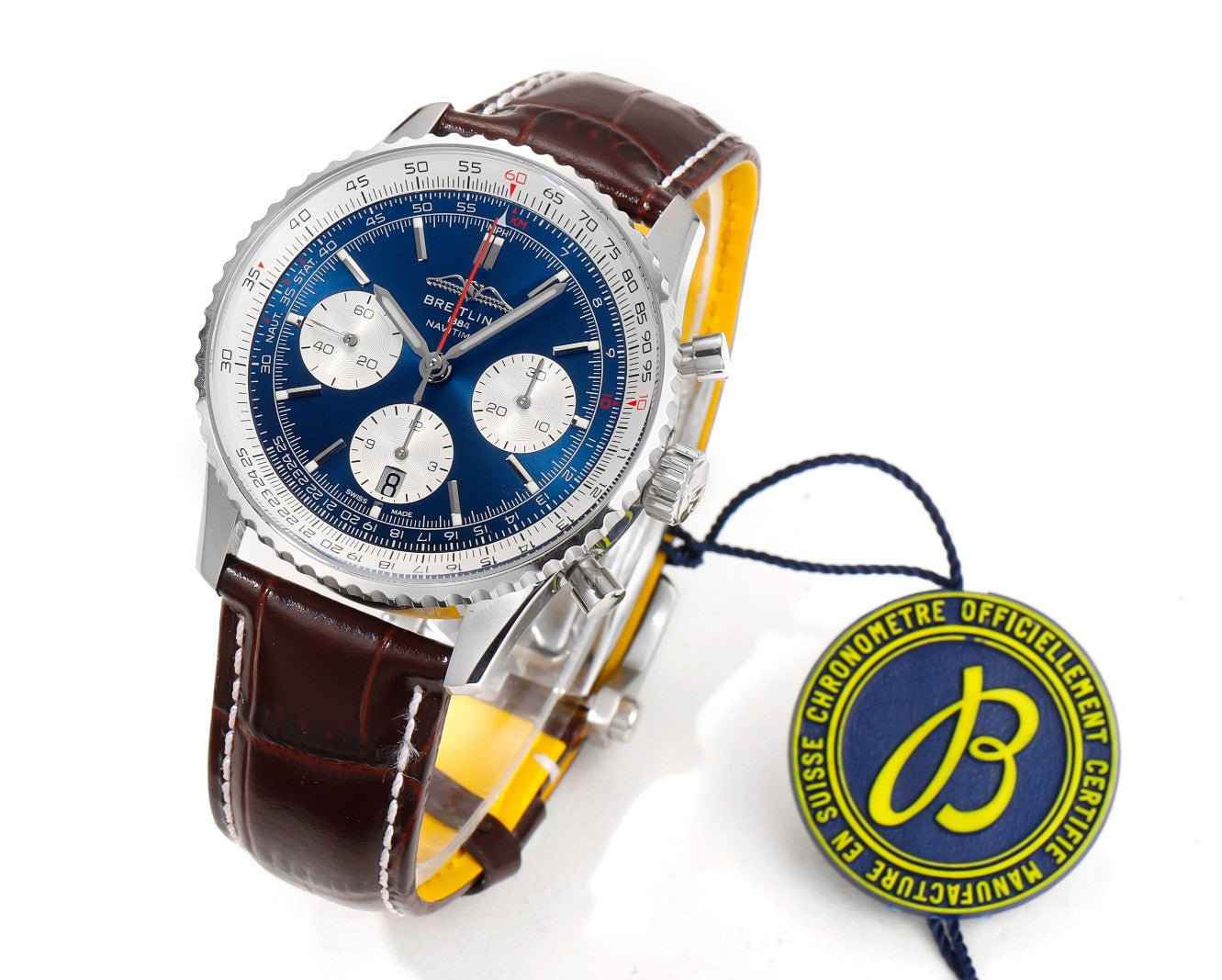 Chronograph - White Ceramic - Blue- N-Timer - Brown Leather - Automatic - 43mm