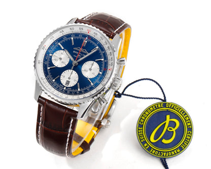 Chronograph - White Ceramic - Blue- N-Timer - Brown Leather - Automatic - 43mm