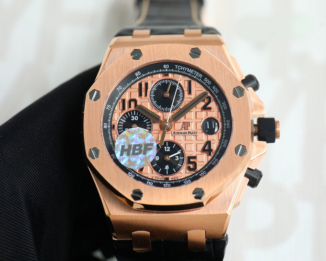 TOP! Rosegold Ceramic Bezel - Black Leather - Automatic - 44mm