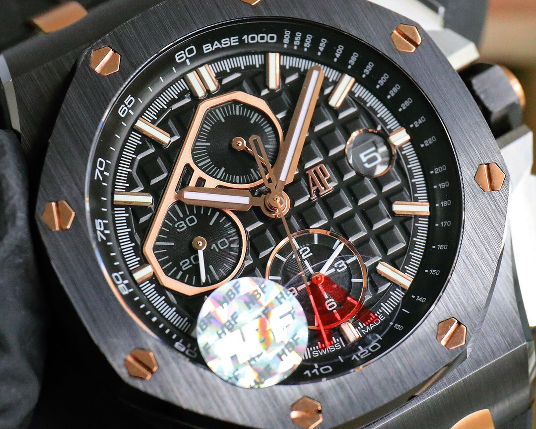 TOP! Chronograph- Rose gold -Black Ceramic- Black Rubber - Automatic - 44mm