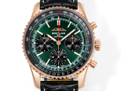 Chronograph - Rosegold Ceramic -Green- N-Timer - Black Leather - Automatic - 43mm