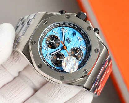 Chronograph - Baby blue White Ceramic Bezel - Silver 904L Steel - Automatic - 42mm