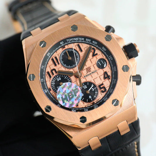 TOP! Rosegold Ceramic Bezel - Black Leather - Automatic - 44mm