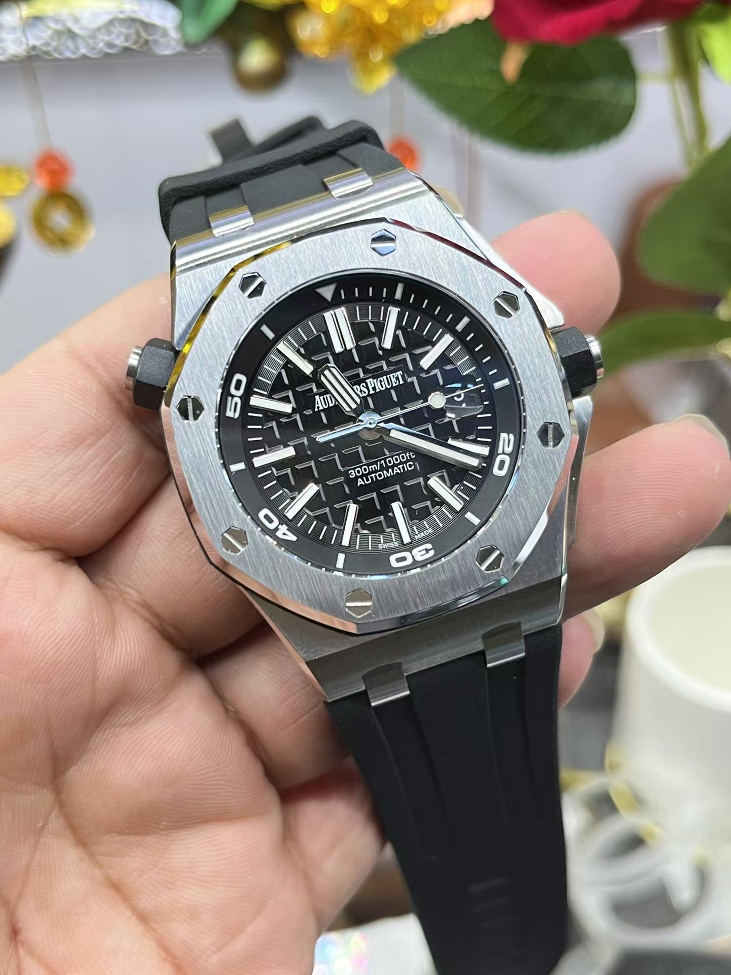 Silver Bezel Ceramic-Black Face -Black Rubber - Automatic - 42mm