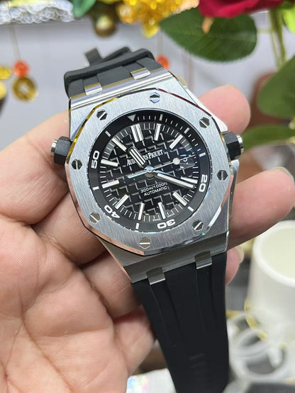 Silver Bezel Ceramic-Black Face -Black Rubber - Automatic - 42mm