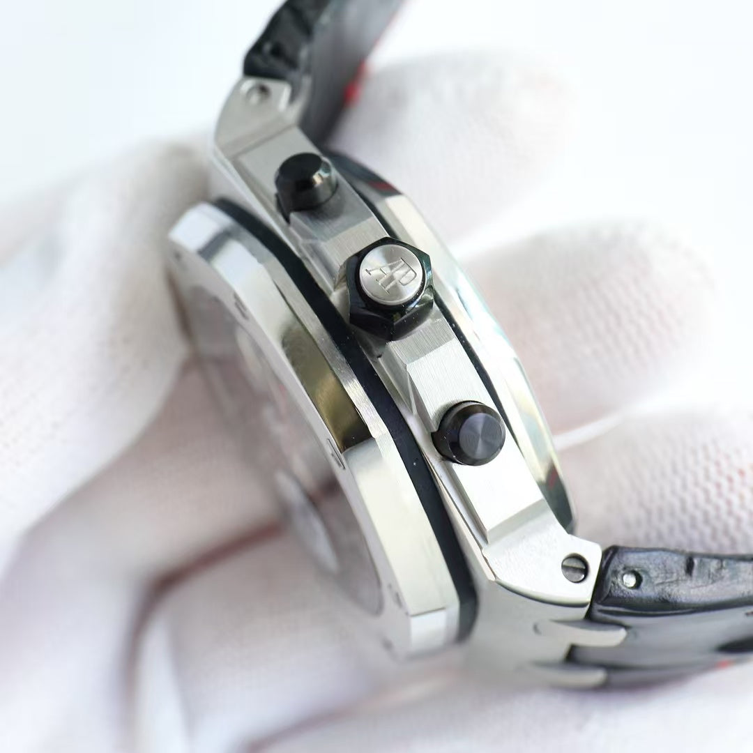 Chronograph-Black Ceramic- Black Red Leather - Automatic - 44mm