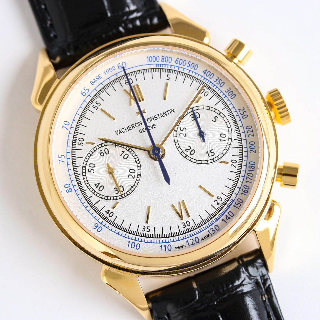 Chronograph - White Yellow -Black Leather - Automatic - 42mm