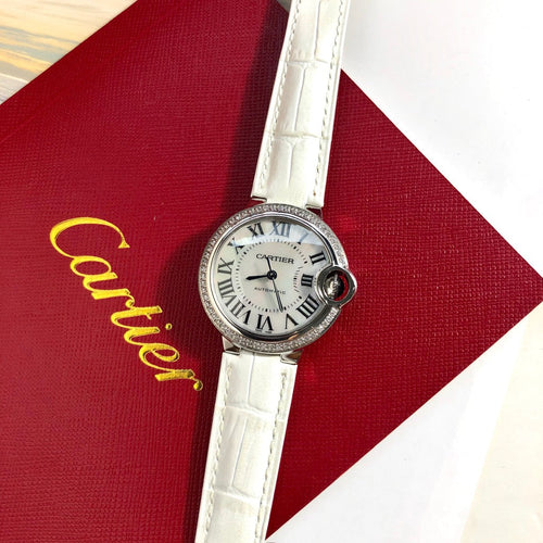 LADY -Rhinestone Bezel- White Leather - Quartz - 33mm