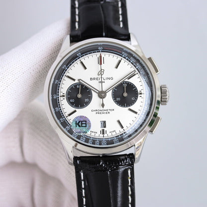 Chronograph - Panda face - Black Leather - Automatic - 42mm