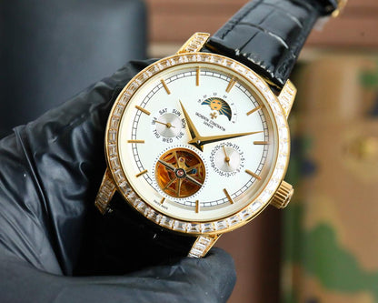 Toubillon -White Yellow - Black Leather - Automatic - 44mm