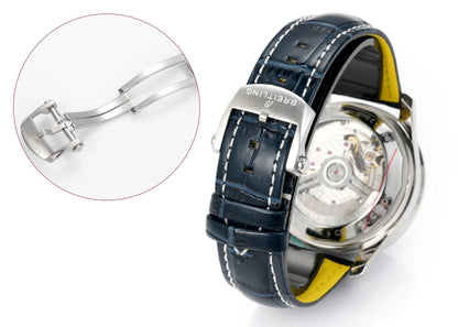 Chronograph - Rhinestone bezel - Blue White - N-Timer - Blue Leather - Automatic - 43mm