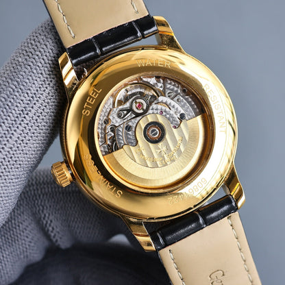 White Gold - Black Leather - Automatic - 40mm