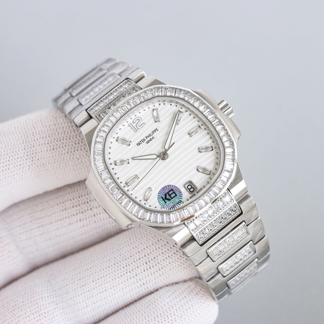 Lady - White - Rhinestones Bezel 316L Steel - Automatic - 35mm