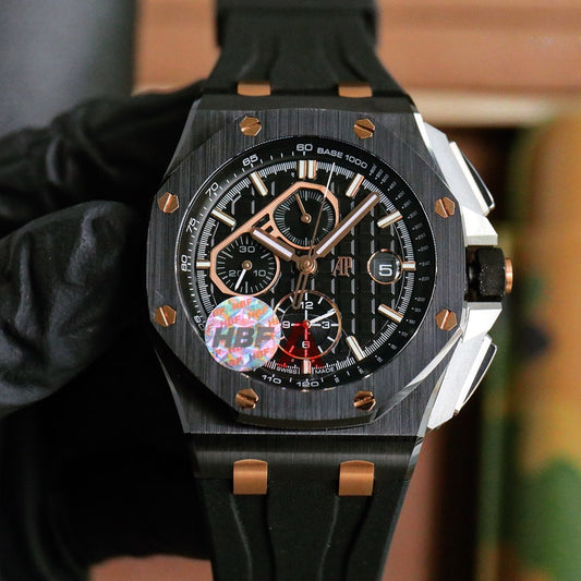 TOP! Chronograph- Rose gold -Black Ceramic- Black Rubber - Automatic - 44mm