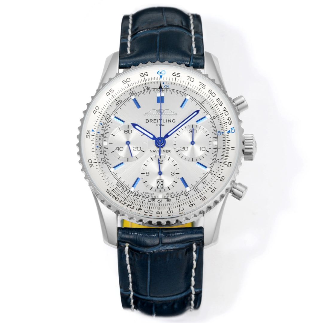Chronograph - Silver Blue - N-Timer - Blue Leather - Automatic - 43mm