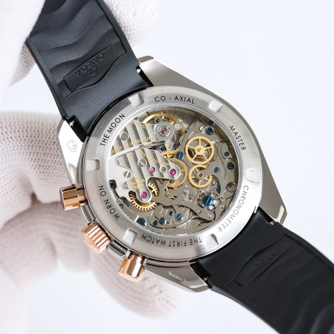 Chronograph -Rosegold- Black Silver - Black Rubber- Automatic - 42mm