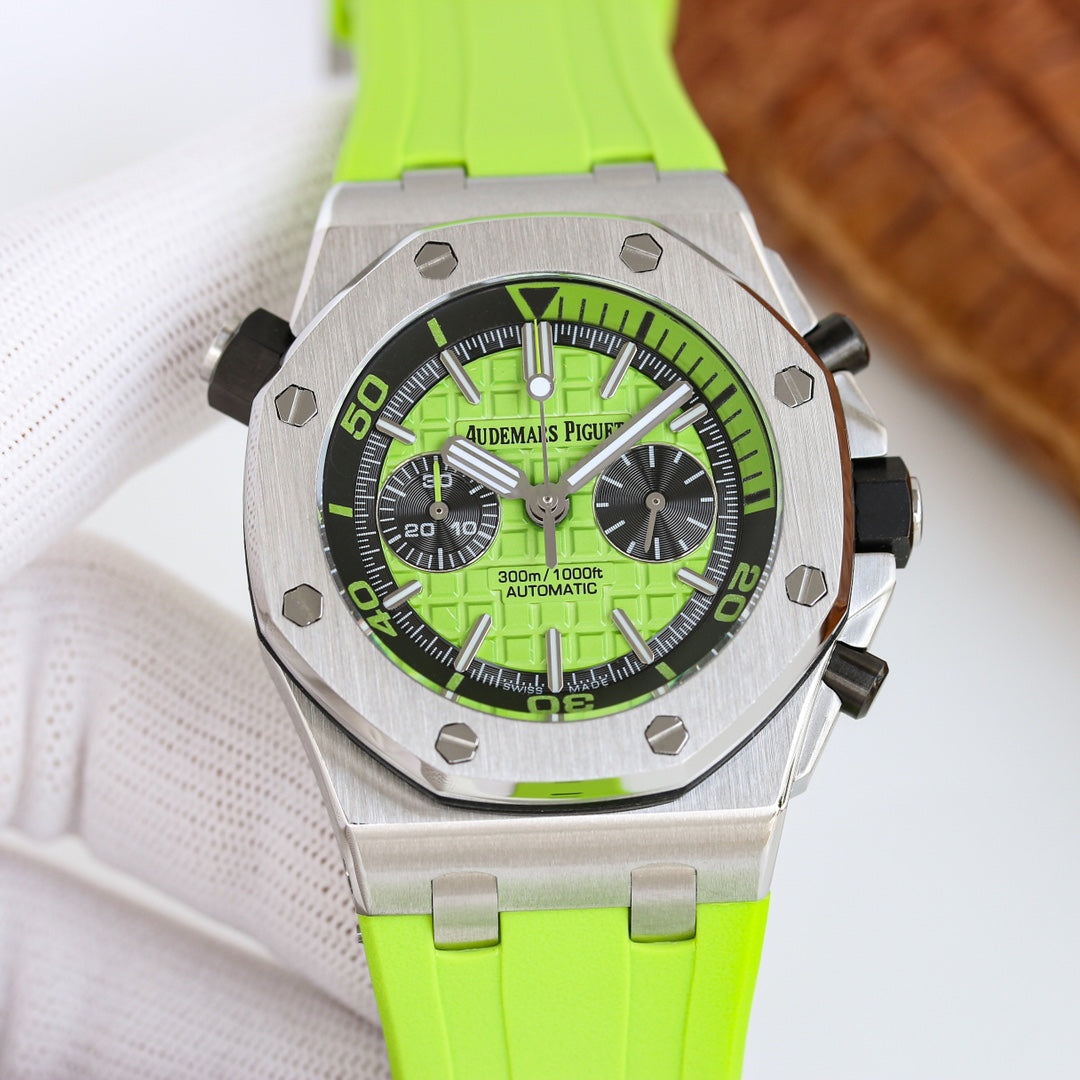 TOP! - 316L Steel - Green rubber - Automatic - 42mm
