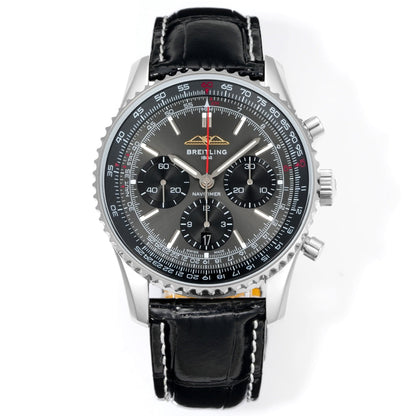 Chronograph - White Ceramic - Grey Black- N-Timer - Brown Leather - Automatic - 43mm