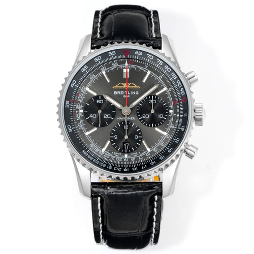 Chronograph - White Ceramic - Grey Black- N-Timer - Brown Leather - Automatic - 43mm