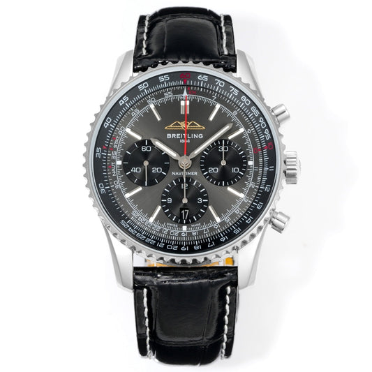 Chronograph - White Ceramic - Grey Black- N-Timer - Brown Leather - Automatic - 43mm